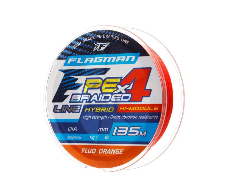 Шнур Flagмan PE Hybrid F4 135м FluoOrange 0.06мм. 2.7кг/6Lb (28135-006) 92238 фото